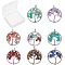 8Pcs 8 Colors Gemstone Pendants, with Platinum Brass Findings, Flat Round with Tree of Life, 29x5~7mm, Hole: 4.5mm, 1pc/color