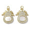 Brass Micro Pave Cubic Zirconia Pendants, Cadmium Free & Lead Free, with Shell, Real 18K Gold Plated, Pineapple, 20.5x16.5x3mm, Hole: 3mm