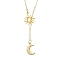 304 Stainless Steel Moon & Sun Lariat Necklace, with Brass Cable Chains, Golden, 23.62 inch(60cm)