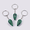 Synthetic Malachite Keychain, with Iron Key Rings, Platinum, teardrop, 80.5mm, Pendant: 33.5x15.5mm