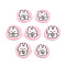 Handmade Polymer Clay Cabochons, Flat Round with Rabbit, Pink, 9.5~11.5x2mm, about 4300pcs/1000g
