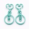 Iron Heart Split Key Rings, Keychain Clasp Findings, Lead Free & Nickel Free, Turquoise, 68x30x6mm