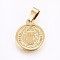 PVD Vacuum Plating 304 Stainless Steel Pendants, Religion, Flat Round with Saint Benedict, Golden, 18x15x1.5mm, Hole: 7x4mm