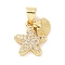 Brass Micro Pave Cubic Zirconia Charms, Cadmium Free & Lead Free, Starfish with Shell Shape Charms, Real 18K Gold Plated, Clear, 13.5x13x2.5mm, Hole: 3x4mm