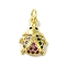 Brass Micro Pave Colorful Cubic Zirconia Charms, Cadmium Free & Nickel Free & Lead Free, Real 18K Gold Plated, Ladybug, 16x11x4mm, Hole: 3mm