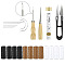 Leather Working Tools Kit, Including Stitching Needles, Waxed Thread, Awl and Ruler and Sewing Thimble, for DIY Leather Craft, Mixed Color, 24pcs/set