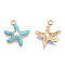 Alloy Enamel Pendants, Cadmium Free & Lead Free, Starfish Shape, Light Gold, Cyan, 19.5x17x3.5mm, Hole: 1.6mm