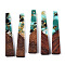Transparent Resin & Walnut Wood Pendants, with Gold Foil, Trapezoid Charms, Waxed, Turquoise, 44.5x8x3mm, Hole: 2mm
