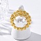 Brass Cuff Rings for Women, Cadmium Free & Nickel Free & Lead Free, with ABS Imitation Pearl, Real 18K Gold Plated, 30x30mm, Inner Diameter: 18mm