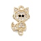 Brass Pave Clear & Black Cubic Zirconia Pet Kitten Connector Charms, Cadmium Free & Nickel Free & Lead Free, Cat Shape Charms, Real 14K Gold Plated, 15x8.5x1.5mm, Hole: 1.4mm