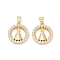 Rack Plated Brass Pendants, with Cubic Zirconia, Long-Lasting Plated, Lead Free & Cadmium Free, Round, Real 18K Gold Plated, 18.5x16x3mm, Hole: 4x3.5mm