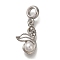 Rack Plating Alloy Crystal Rhinestone European Dangle Charms, Mermaid Tail Large Hole Charms, with ABS Imitation Pearl Beads, Platinum, 31mm, Hole: 4.5mm