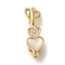 Brass Micro Pave Clear Cubic Zirconia Fold Over Clasps, Cadmium Free & Nickel Free & Lead Free, White Shell Heart, Real 18K Gold Plated, 30mm