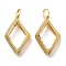 Brass Pendants, Rhombus, Cadmium Free & Lead Free, Rack Plating, Long-Lasting Plated, with Jump Ring, Real 18K Gold Plated, 46.5x28.5x7mm, Hole: 10.5x7mm