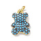 Rack Plating Brass Micro Pave Cubic Zirconia Charms, Lead Free & Cadmium Free, Bear Charm, Real 18K Gold Plated, with Jump Ring, Sky Blue, 15x10x3.5mm, Hole: 3mm