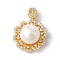 Natural Cultured Freshwater Pearl Pendants, with Brass Micro Pave Cubic Zirconia Findings, Golden, Flower, Clear, 18.5x16x9mm, Hole: 3x2mm