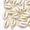 Alloy Enamel Pendants, Cowrie Shell Shape, Light Gold, White, 17x8.5x3.5mm, Hole: 1.8mm