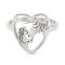 Non-Tarnish 304 Stainless Steel Heart with Horse Adjustable Ring for Women, Stainless Steel Color, US Size 6(16.5mm)