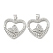 Rack Plating Brass Micro Pave Cubic Zirconia Pendants, Long-Lasting Plated, Lead Free & Cadmium Free, Heart with Butterfly Charm, Platinum, 22x22x4mm, Hole: 5x3mm