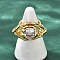 Brass Pave Cubic Zirconia Adjustable Open Cuff Rings for Women, Cadmium Free & Lead Free, Horse Eye, Real 18K Gold Plated, 17x29.5mm
