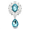 Alloy Flat Back Cabochons, with Acrylic Rhinestones, Oval and Teardrop, Silver Color Plated, Faceted, Light Blue, 58x29x7mm, Pendant: 24.5x13x7mm