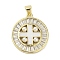 Rack Plating Brass Micro Pave Clear Cubic Zirconia Enamel Pearl
 Pendants, Lead Free & Cadmium Free, Long-Lasting Plated, Round, 23.5x21x4.5mm, Hole: 4.5x3mm