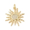 Brass Micro Pave Clear Cubic Zirconia Pendants, with Jump Ring, Long-Lasting Plated, Sun, Real 18K Gold Plated, 21x19.5x2mm, Jump Ring: 5x1mm, inner diameter: 3mm