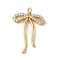 Brass Micro Pave Clear Cubic Zirconia Pendants, Cadmium Free & Lead Free, Bowknot, Real 18K Gold Plated, 24x18x2mm, Inner Diameter: 3mm