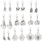 9 Pairs 9 Style Spider & Haunted House/Castle & Witch & Pumpkin Alloy Dangle Earrings for Halloween, Antique Silver, 33~53mm, Pin: 0.6mm, 1 Pair/style