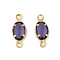 Brass K9 Glass Connector Charms, Cadmium Free & Lead Free, Oval Links, Raw(Unplated), Purple, 11.5x4.5x2mm, Hole: 1.2mm