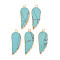 Synthetic Turquoise Pendants, with Light Gold Plated Iron Loop, Wing, 33~33.5x12~13x5~6mm, Hole: 1.8mm