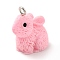 Opaque Resin Pendants, 3D, Rabbit Charm, with Platinum Tone Iron Loops, Pink, 21x12.5x22mm, Hole: 2mm