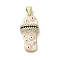 Brass Micro Pave Cubic Zirconia Pendants, with Enamel, Cadmium Free & Nickel Free & Lead Free, Real 18K Gold Plated, Slipper
 with Evil Eye, White, 23x10.5x5mm, Hole: 3.5x5.5mm