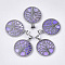 Freshwater Shell Pendants, with Alloy Findings, Dyed, Flat Round with Tree of Life, Platinum, Lilac, 37.5x33.5x3mm, Hole: 6x8.5mm