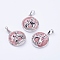 Cherry Quartz Glass Pendants, with Brass Findings, Flat Round with Fox, Platinum, 28~29x23~24x9~10mm, Hole: 5x7mm