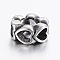 304 Stainless Steel Beads, Large Hole Beads, Hollow Heart, Antique Silver, 12x6mm, Hole: 6mm