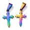 Ion Plating(IP) 304 Stainless Steel Pendants, for Jewelry Making, Cross, Rainbow Color, 19x12x1.2mm, Hole: 3.5x7mm