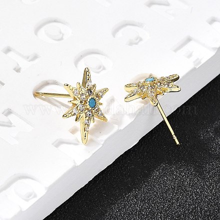 Серьги-гвоздики из латуни с микропаве из кубического циркония EJEW-D304-36G-1