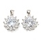 Brass Micro Pave Clear Cubic Zirconia Pendants, Cadmium Free & Nickel Free & Lead Free, Flower, Platinum, 16.5x14.5x6.5mm, Hole: 5x3mm