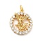 Rack Plating Brass Micro Pave Cubic Zirconia Pendants, Flat Round with Fairy Charm, Long-Lasting Plated, with Jump Rings, Cadmium Free & Lead Free, Real 18K Gold Plated, 18.5x16x3.5mm, Hole: 3mm