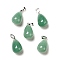 Natural Green Aventurine Pendants, with Platinum Tone Brass Findings, Teardrop Charm, 20~21x11~12mm, Hole: 6x3.5mm