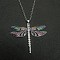 Vintage Luxury Zinc Alloy Crystal Rhinestone Dragonfly Pendant Necklaces with Enamle, Platinum, Colorful