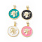 Rack Plating Brass Enamel Pendants, with Glitter Powder, Long-Lasting Plated, Real 18K Gold Plated, Flat Round with Human Charm, Mixed Color, 19x16.5x3.5mm, Hole: 4x3mm