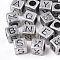 Plated Acrylic Beads, Horizontal Hole, Cube with Letter, Antique Silver, Mixed, 6mm, Hole: 3mm, about 3000pcs/500g