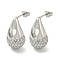 Teardrop with Heart Rack Plating Brass Stud Earrings with Cubic Zirconia, Cadmium Free & Lead Free, Platinum, 21.5x12mm