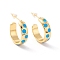 Real 18K Gold Plated Brass Stud Earrings for Women, Polka Dot Pattern Enamel Open Hoop Earrings, Rack Plating Half Hoop Earrings, Cadmium Free & Lead Free, Cyan, 6x19x2mm, Pin: 1mm