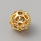 Brass Cubic Zirconia Beads, Hollow Round, Real 18K Gold Plated, 8x7.5mm, Hole: 1.6mm
