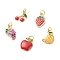 Alloy Enamel Pendants, with Jump Rings, Light Gold, Banana & Apple & Strawberry, Mixed Color, 13~17x9~12x2~2.5mm