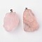 Natural Rose Quartz Pendants, Nuggets, with Brass Findings, Platinum, 26~42x20~26x14~22mm, Hole: 5x8mm