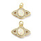 Brass Micro Pave Clear Cubic Zirconia Pendants, Cadmium Free & Lead Free, with Synthetic Opal and Jump Rings, Real 18K Gold Plated, Planet Charms, White, 13.5x18.5x3.5mm, Hole: 3mm